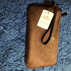 Coach Brown/Black Signature PVC Large Wristlet